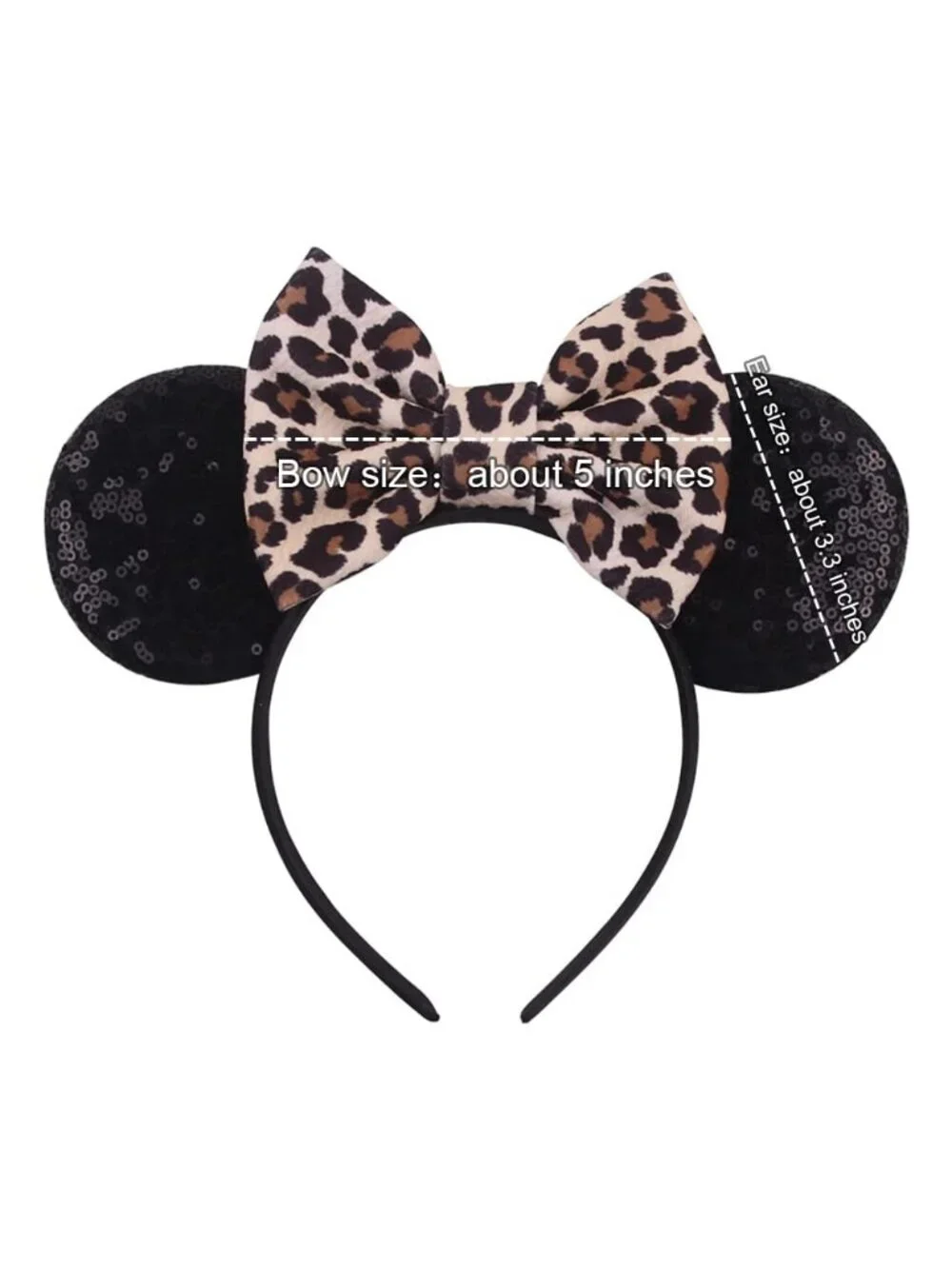 Women Leopard Black Shiny Bow Mickey Mouse Hair Headband For Cosplay